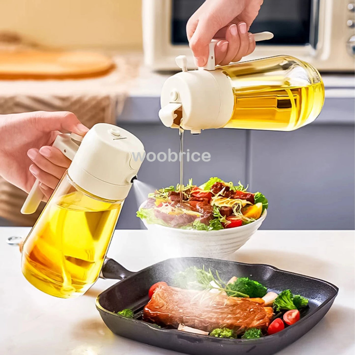 Oil Cruet Kitchen Olives 2in1 500ml Plastic Spray Oil Sprayer Bottle Dispenser Oil Jar BBQ Baking Roasting Picnic Kitchen Tool