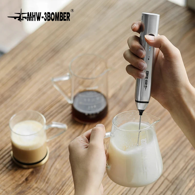 MHW-3BOMBER Electric Milk Coffee Frother for Latte Art Cappuccino Rechargeable Egg Mixer Professional Home Kitchen Accessories